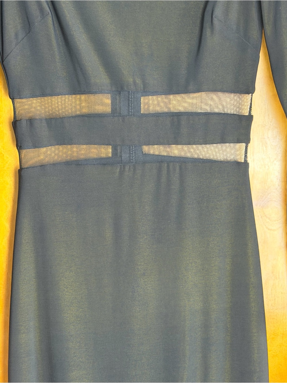 Vintage Y2K Bebe Black Long Sleeve Bodycon Dress with Sheer Panels - Picture 2 of 6